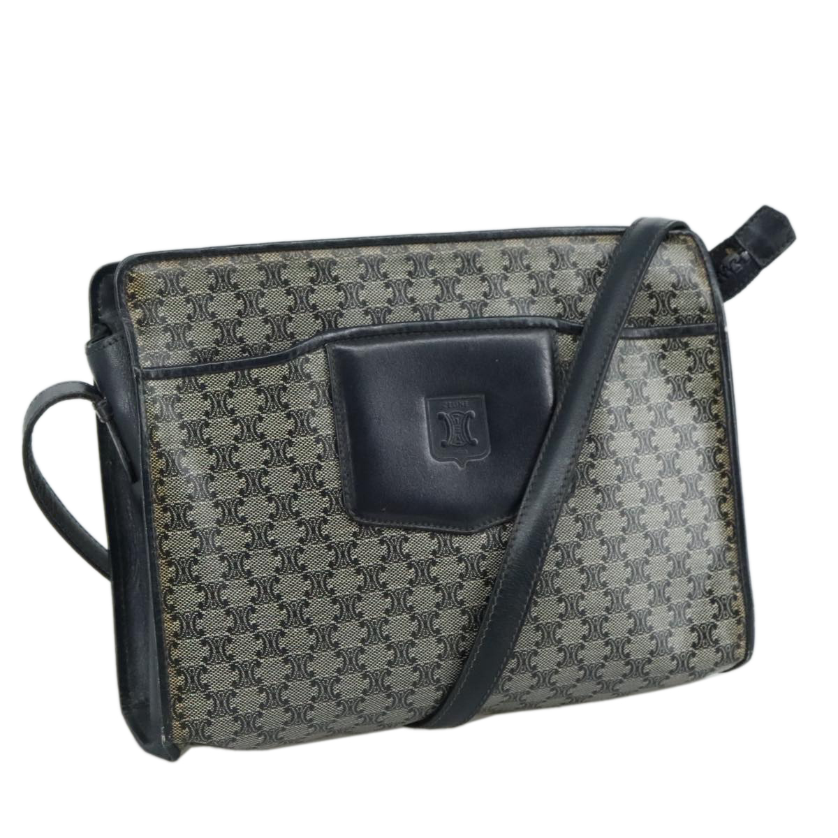 Celine Macadam Canvas Shoulder Bag Coated Canvas Navy Auth Yk16460